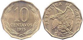 Chile coin 10 centavos 1975px; Chile coin 10 centavos 1975
