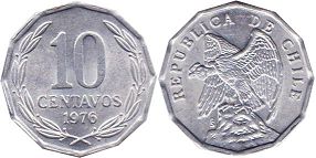 Chile coin 10 centavos 1976px; Chile coin 10 centavos 1976
