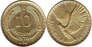 Chile coin 10 centesimos 1970px; Chile coin 10 centesimos 1970