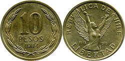 Chile coin 10 pesos 1984px; Chile coin 10 pesos 1984