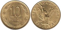 Chile coin 10 pesos 1989px; Chile coin 10 pesos 1989