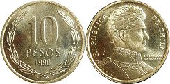 Chile coin 10 pesos 1990px; Chile coin 10 pesos 1990