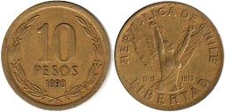 Chile coin 10 pesos 1990px; Chile coin 10 pesos 1990
