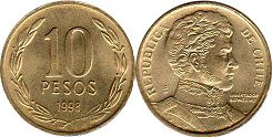Chile coin 10 pesos 1998px; Chile coin 10 pesos 1998