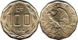 Chile coin 100 escudos 1974 Chile coin 100 escudos 1974