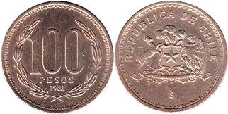 Chile coin 100 pesos 1981px; Chile coin 100 pesos 1981