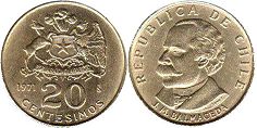 Chile coin 20 centesimos 1971px; Chile coin 20 centesimos 1971