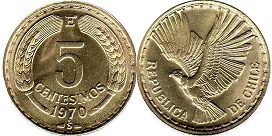 Chile coin 5 centesimos 1970px; Chile coin 5 centesimos 1970
