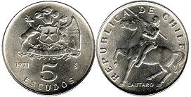 Chile coin 5 escudos 1971px; Chile coin 5 escudos 1971