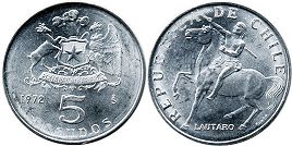 Chile coin 5 escudos 1972px; Chile coin 5 escudos 1972