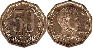 Chile coin 50 pesos 2010px; Chile coin 50 pesos 2010