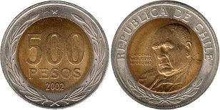 Chile coin 500 pesos 2002px; Chile coin 500 pesos 2002