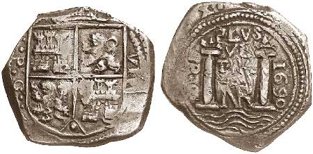 8 реалов Санта-Фе с изображением колонн и волн