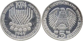 monnaie Allemagne 5 mark 1974