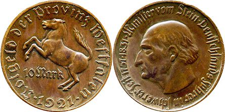Notgeld Westfalen 10 mark 1921px; Notgeld Westfalen 10 mark 1921