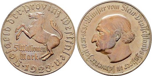 Notgeld Westfalen 5 millionen mark 1923px; Notgeld Westfalen 5 millionen mark 1923
