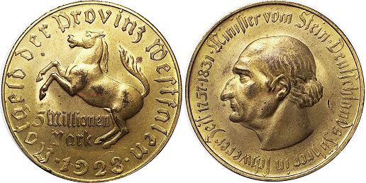 Notgeld Westfalen 5 millionen mark 1923px; Notgeld Westfalen 5 millionen mark 1923
