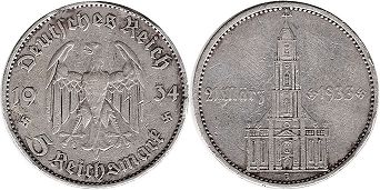 monnaie Nazi Allemagne 5 mark 1934