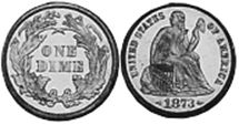 États-Unis pièce dime 1873