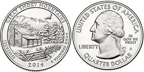 États-Unis pièce Beautiful America quarter 2014 Great Smoky Mountains