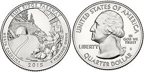 États-Unis pièce Beautiful America quarter 2015 Blue Ridge