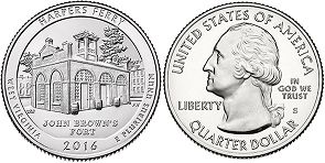 États-Unis pièce Beautiful America quarter 2016 Harpers Ferry