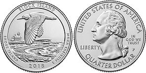 États-Unis pièce Beautiful America quarter 2018 Block Island