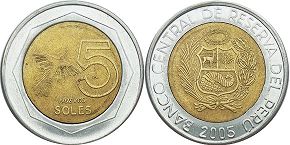 moeda Peru 5 soles 2005 moeda Peru 5 soles 2005