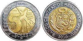 moeda Peru 5 soles 2016 moeda Peru 5 soles 2016