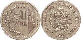 moeda Peru 50 centimos 1991 moeda Peru 50 centimos 1991