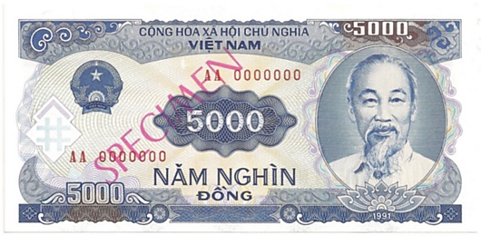 Вьетнам банкнота 5000 донгов 1991 specimen, 5000₫, лицо Вьетнам банкнота 5000 донгов 1991 specimen, 5000₫, лицо