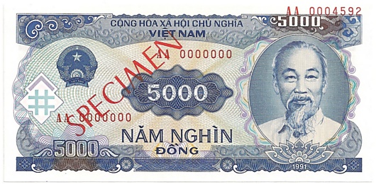 Вьетнам банкнота 5000 донгов 1991 specimen, 5000₫, лицо Вьетнам банкнота 5000 донгов 1991 specimen, 5000₫, лицо
