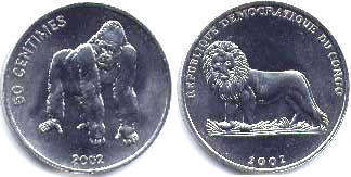 piece Congo 50 centimes 2002