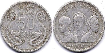 piece South Vietnam 50 xu 1953