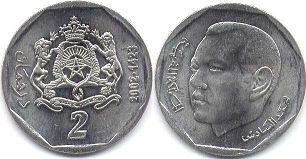 piece Morocco 2 dirhams 2002