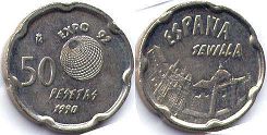 monnaie Espagne 50 pesetas 1990